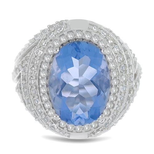 BUY 925  SILVER REAL COLOUR CHANGE FLOURITE WITH WHITE ZIRCON GEMSTONE BIG STONE RING